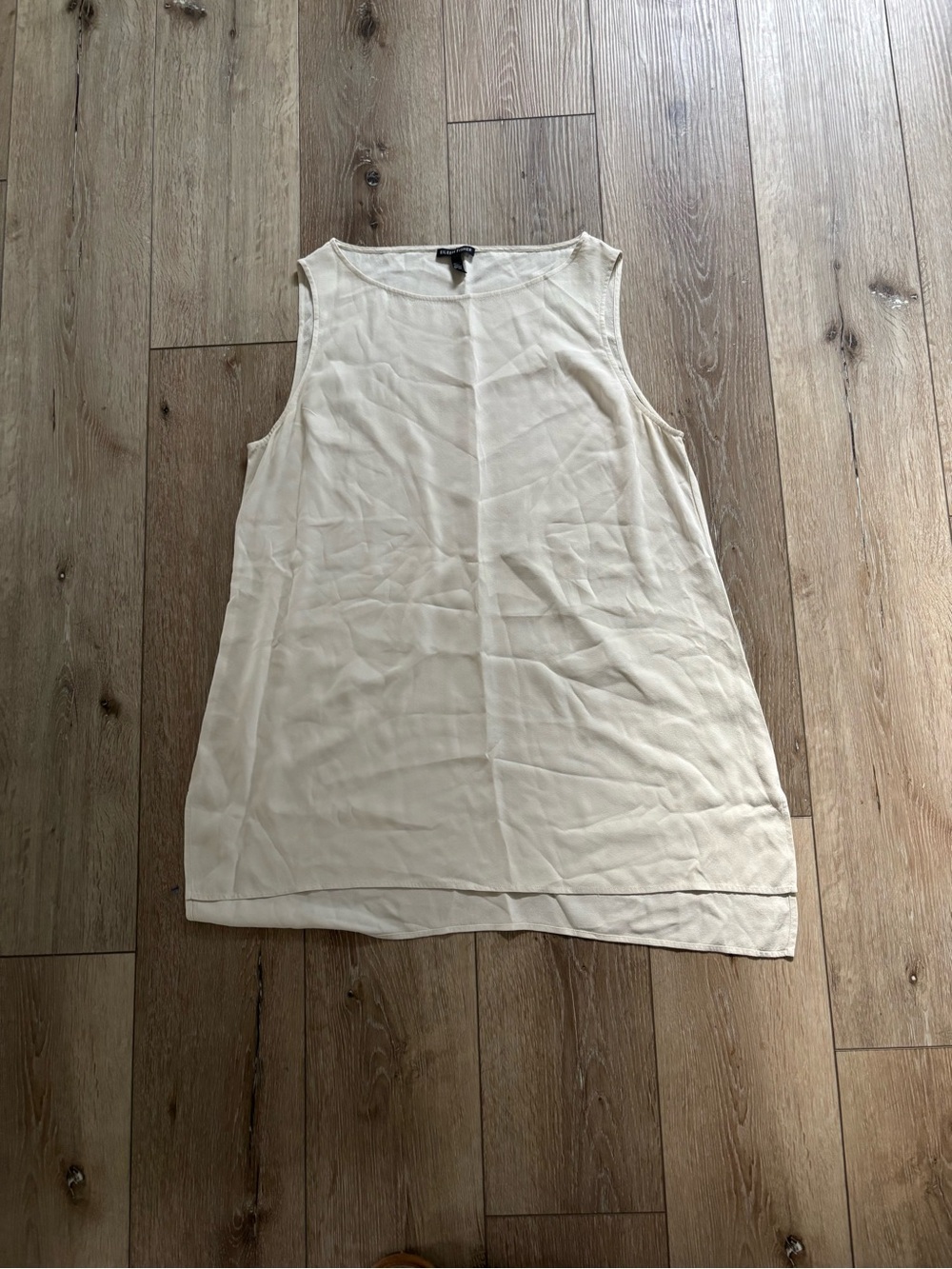 Eileen Fisher silk georgette crepe bateau neck tank top size large
